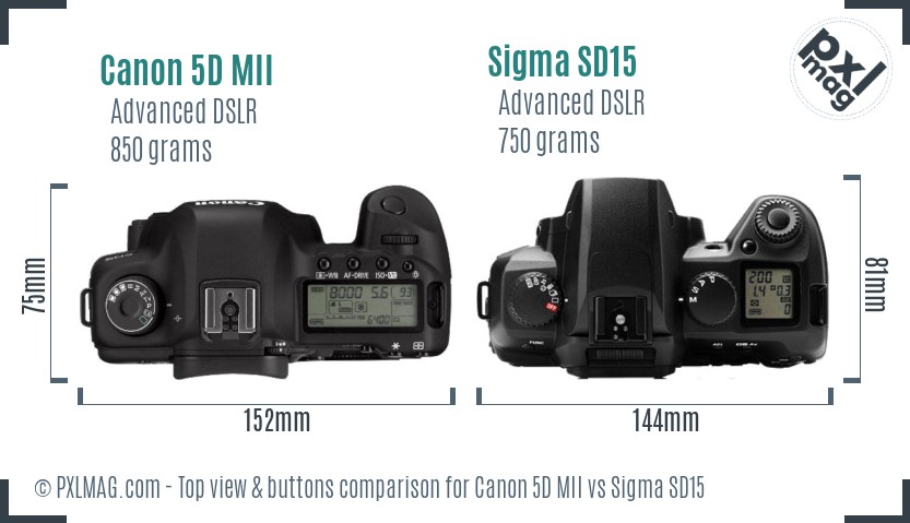 Canon 5D MII vs Sigma SD15 top view buttons comparison