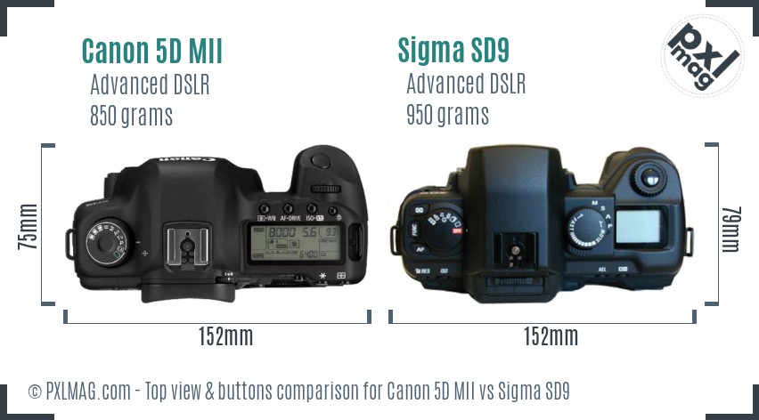 Canon 5D MII vs Sigma SD9 top view buttons comparison