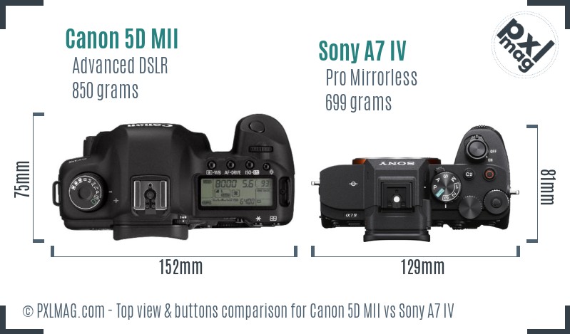 Canon 5D MII vs Sony A7 IV top view buttons comparison