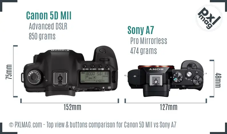 Canon 5D MII vs Sony A7 top view buttons comparison