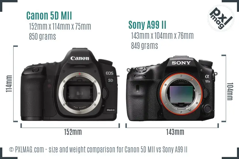 Canon 5D MII vs Sony A99 II size comparison