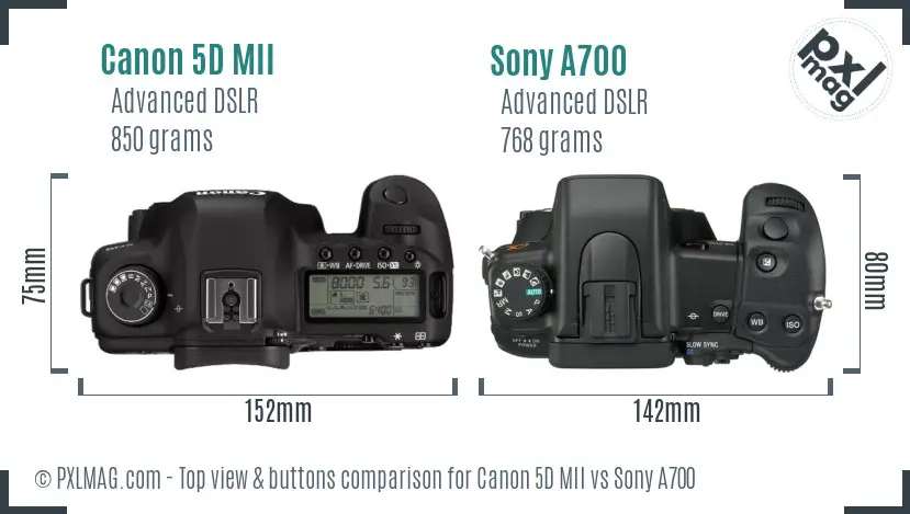 Canon 5D MII vs Sony A700 top view buttons comparison