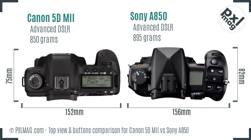 Canon 5D MII vs Sony A850 top view buttons comparison