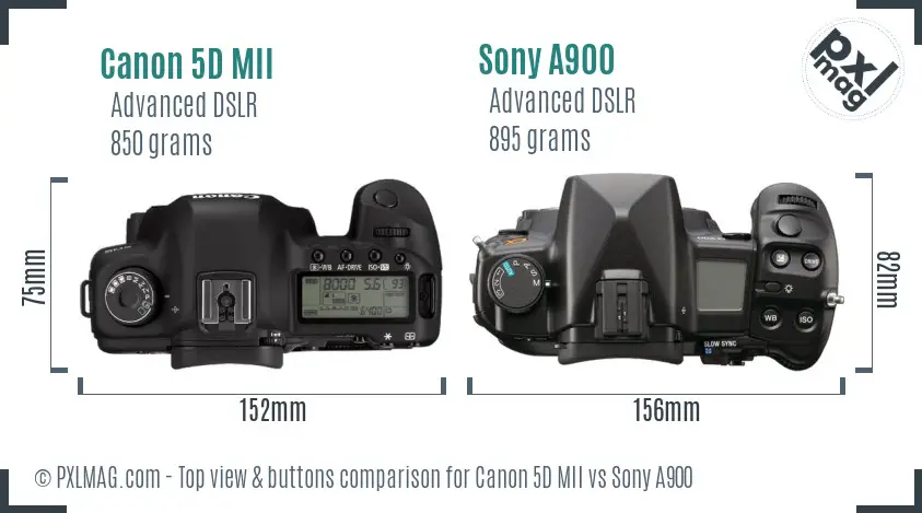 Canon 5D MII vs Sony A900 top view buttons comparison