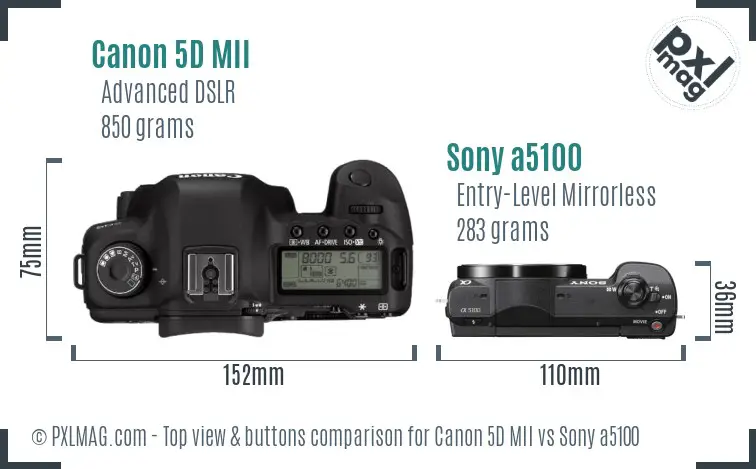 Canon 5D MII vs Sony a5100 top view buttons comparison