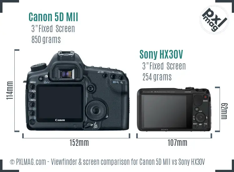 Canon 5D MII vs Sony HX30V Screen and Viewfinder comparison