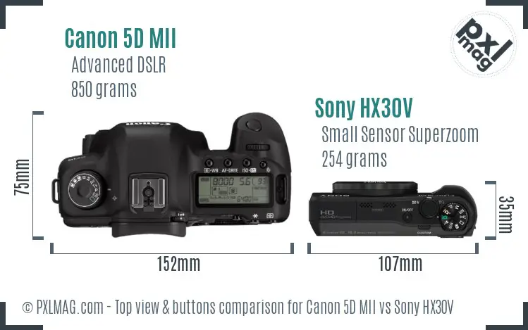 Canon 5D MII vs Sony HX30V top view buttons comparison