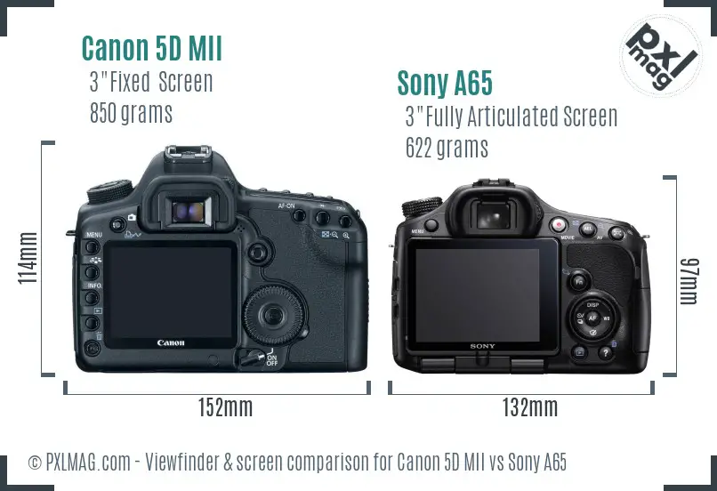 Canon 5D MII vs Sony A65 Screen and Viewfinder comparison