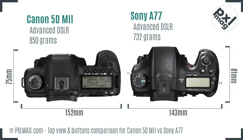 Canon 5D MII vs Sony A77 top view buttons comparison