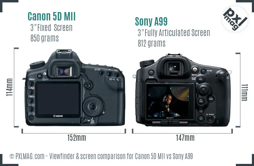 Canon 5D MII vs Sony A99 Screen and Viewfinder comparison