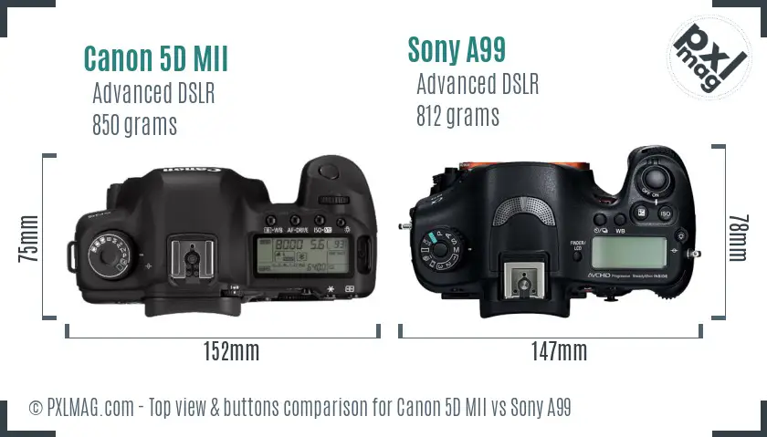 Canon 5D MII vs Sony A99 top view buttons comparison