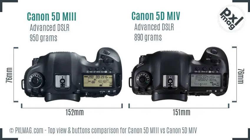 Canon 5D MIII vs Canon 5D MIV top view buttons comparison