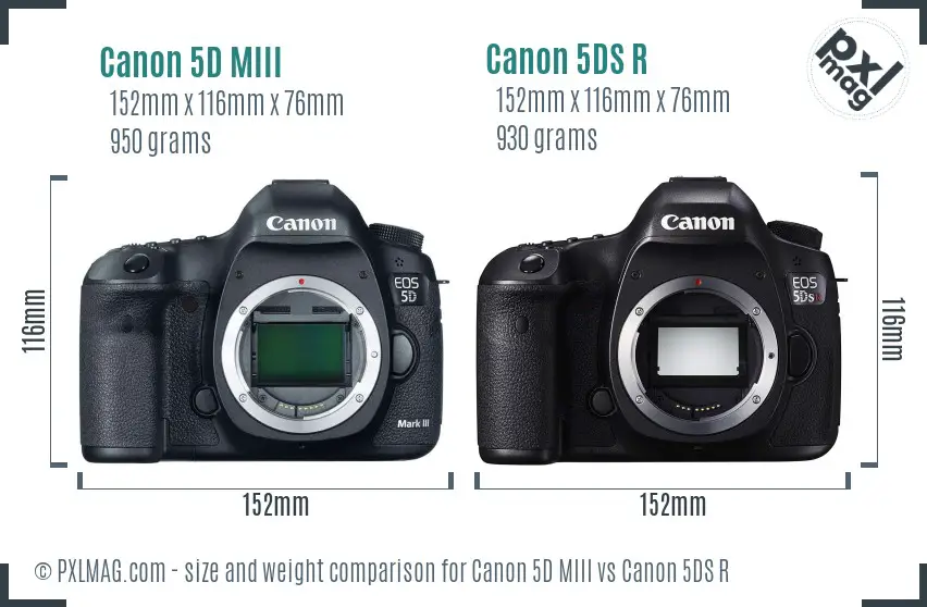 Canon 5D MIII vs Canon 5DS R size comparison