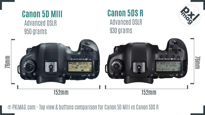 Canon 5D MIII vs Canon 5DS R top view buttons comparison