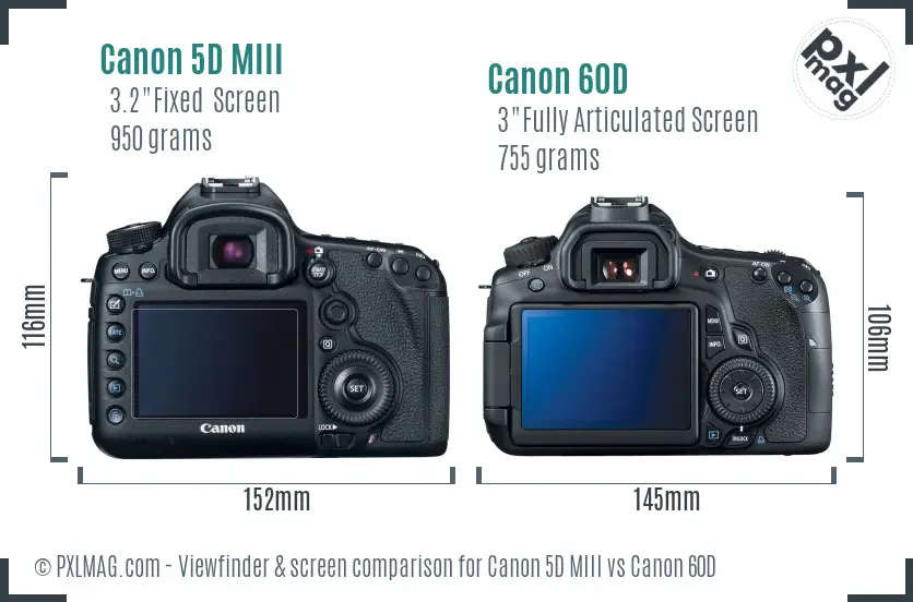 Canon 5D MIII vs Canon 60D Screen and Viewfinder comparison