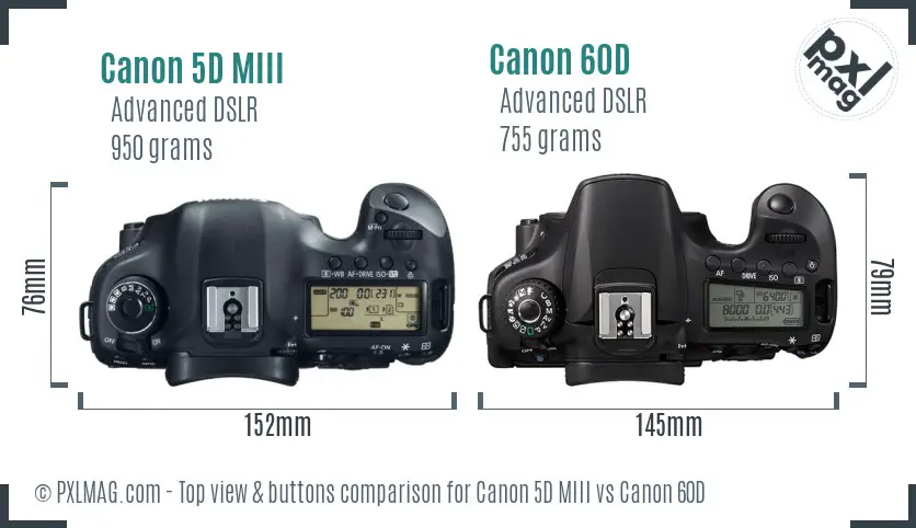 Canon 5D MIII vs Canon 60D top view buttons comparison