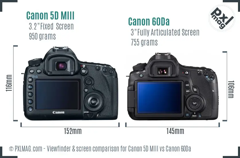 Canon 5D MIII vs Canon 60Da Screen and Viewfinder comparison