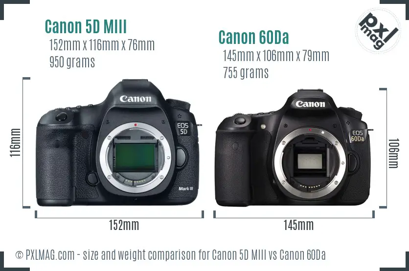 Canon 5D MIII vs Canon 60Da size comparison