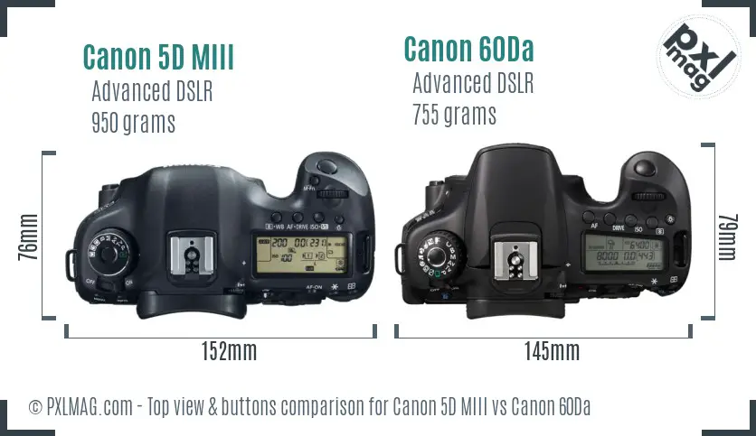 Canon 5D MIII vs Canon 60Da top view buttons comparison