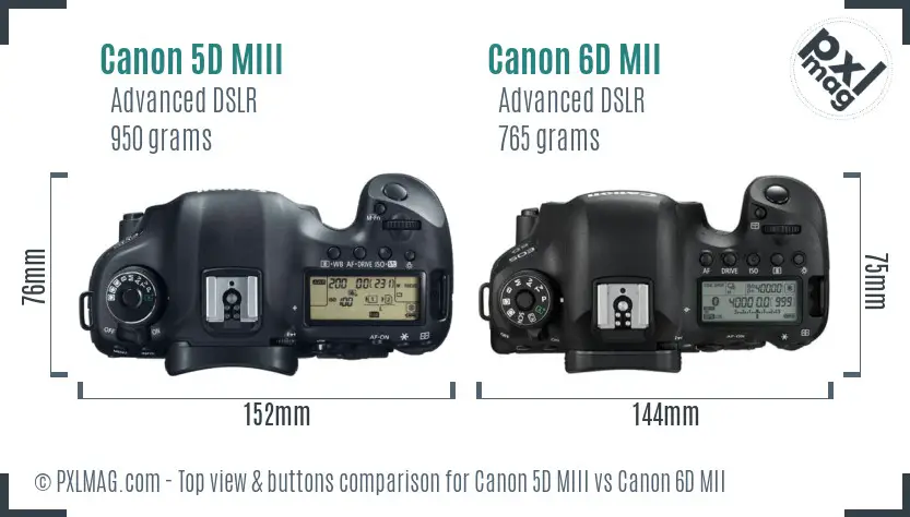 Canon 5D MIII vs Canon 6D MII top view buttons comparison