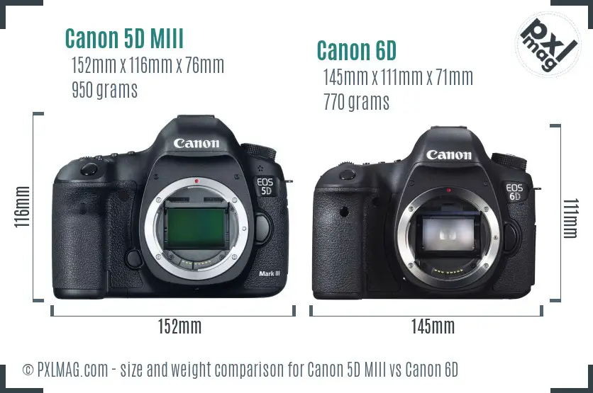Canon 5D MIII vs Canon 6D size comparison