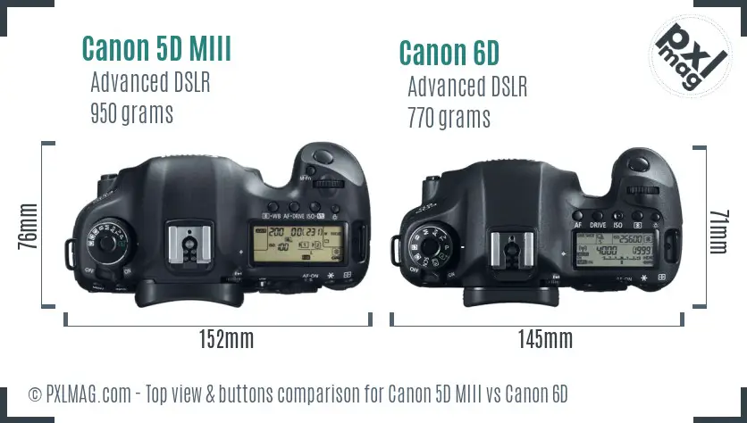 Canon 5D MIII vs Canon 6D top view buttons comparison