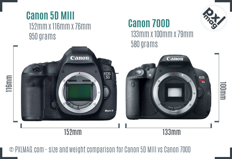 Canon 5D MIII vs Canon 700D size comparison