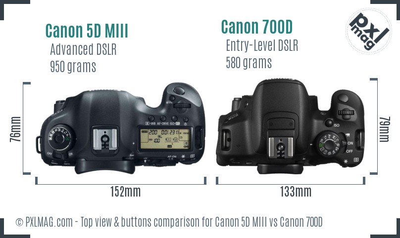 Canon 5D MIII vs Canon 700D top view buttons comparison