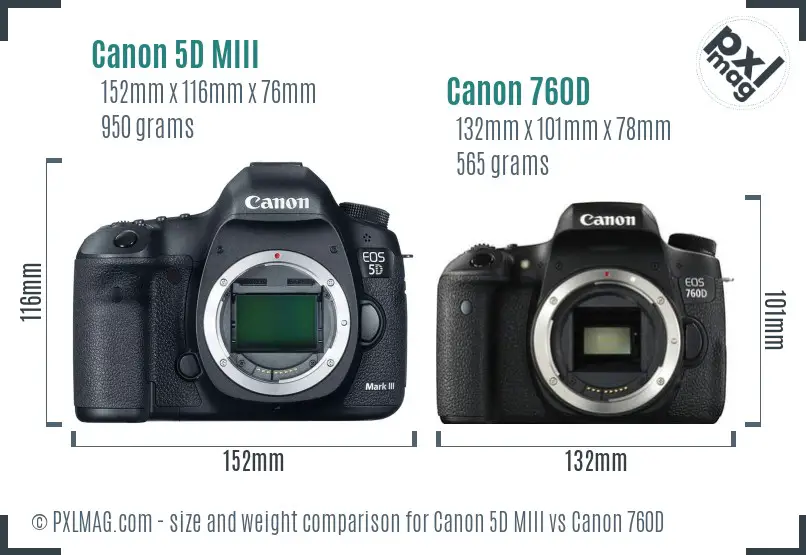 Canon 5D MIII vs Canon 760D size comparison Canon 5D MIII vs Canon 760D size comparison