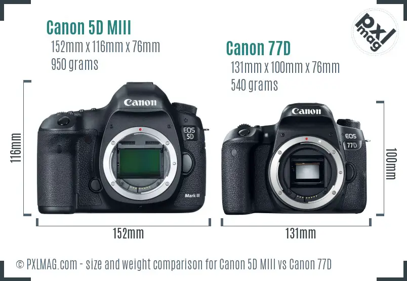 Canon 5D MIII vs Canon 77D size comparison