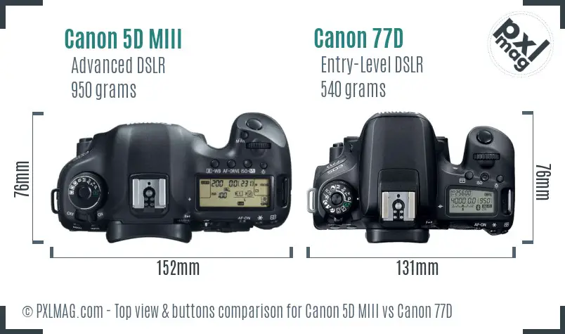 Canon 5D MIII vs Canon 77D top view buttons comparison