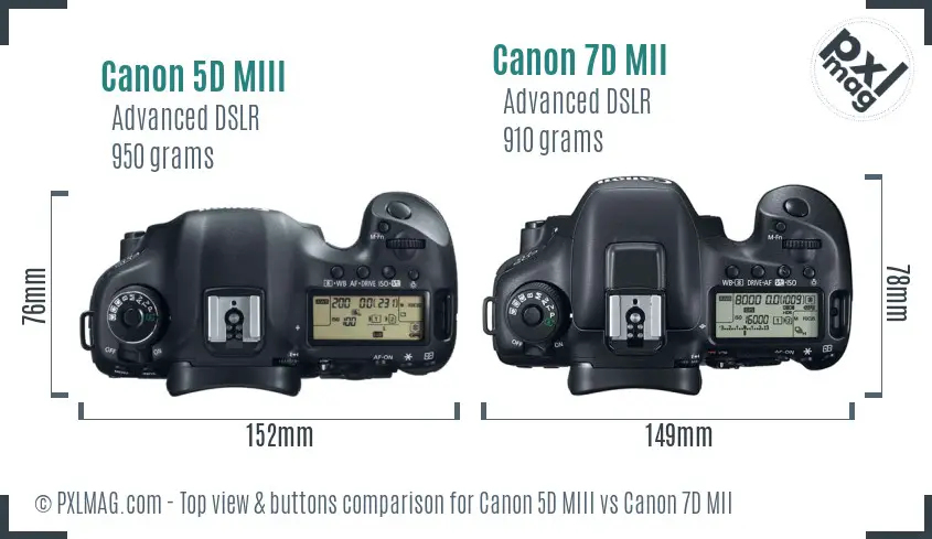 Canon 5D MIII vs Canon 7D MII top view buttons comparison