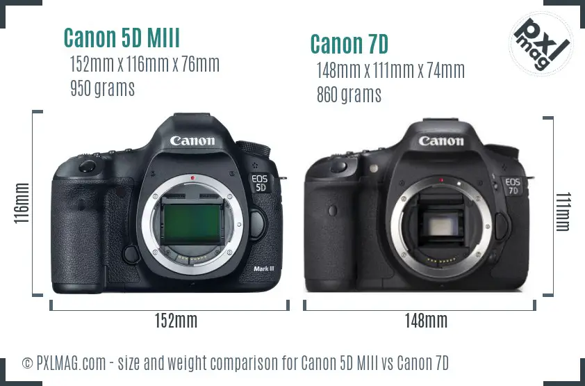 Canon 5D MIII vs Canon 7D size comparison