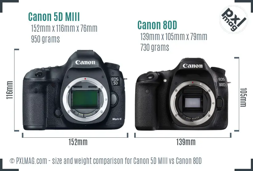 Canon 5D MIII vs Canon 80D size comparison