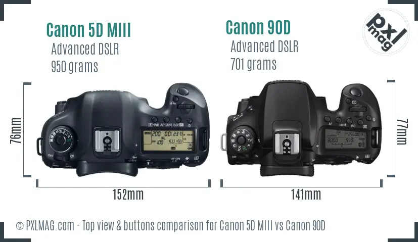 Canon 5D MIII vs Canon 90D top view buttons comparison