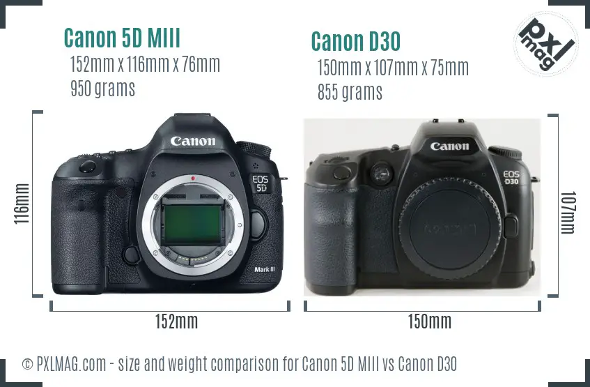 Canon 5D MIII vs Canon D30 size comparison