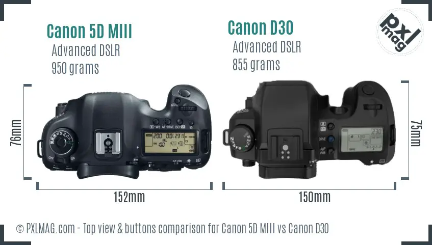 Canon 5D MIII vs Canon D30 top view buttons comparison