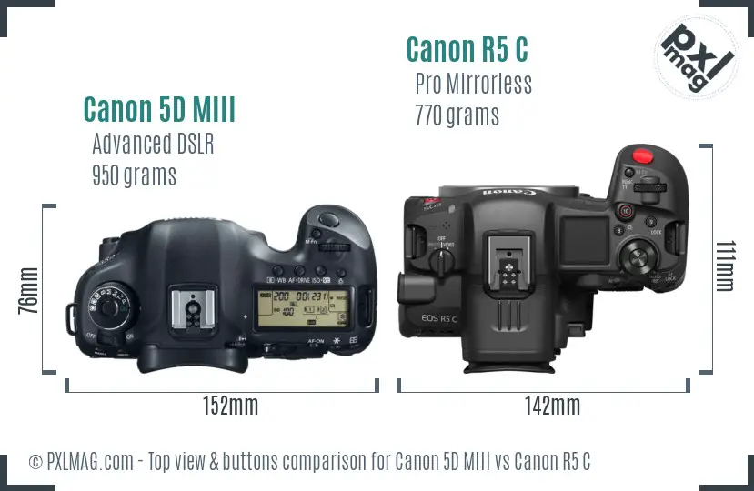 Canon 5D MIII vs Canon R5 C top view buttons comparison