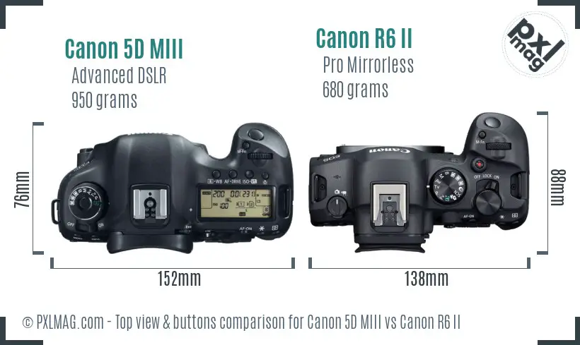 Canon 5D MIII vs Canon R6 II top view buttons comparison