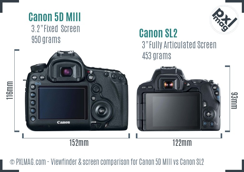 Canon 5D MIII vs Canon SL2 Screen and Viewfinder comparison