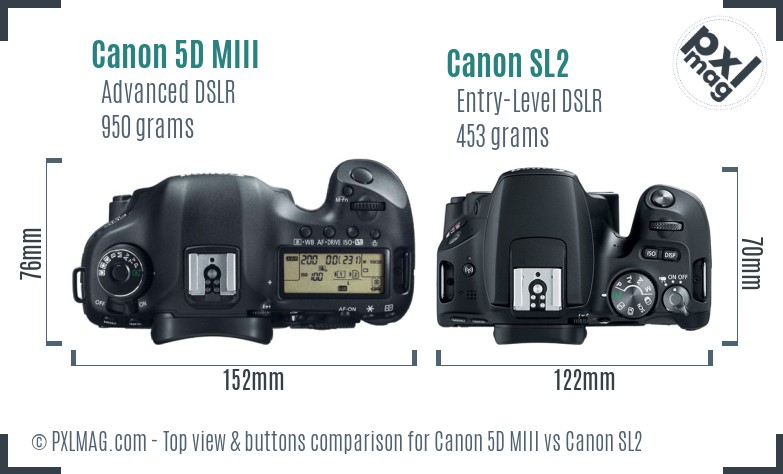 Canon 5D MIII vs Canon SL2 top view buttons comparison