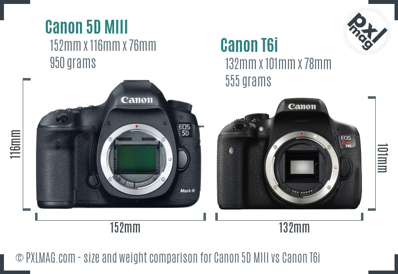 Canon 5D MIII vs Canon T6i size comparison