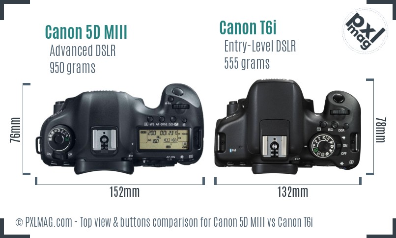 Canon 5D MIII vs Canon T6i top view buttons comparison