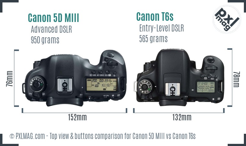 Canon 5D MIII vs Canon T6s top view buttons comparison