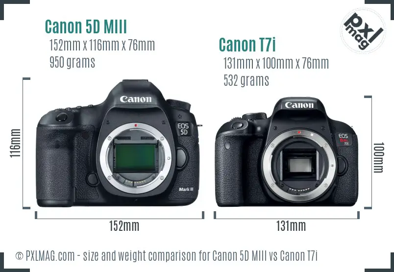 Canon 5D MIII vs Canon T7i size comparison