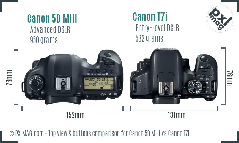Canon 5D MIII vs Canon T7i top view buttons comparison