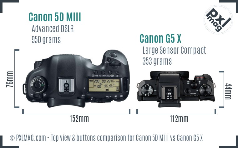 Canon 5D MIII vs Canon G5 X top view buttons comparison
