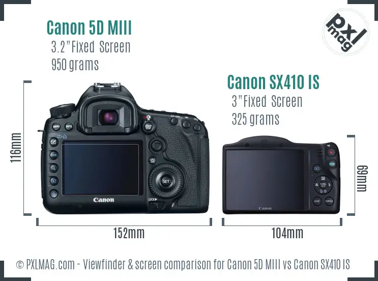 Canon 5D MIII vs Canon SX410 IS Screen and Viewfinder comparison Canon 5D MIII vs Canon SX410 IS Screen and Viewfinder comparison