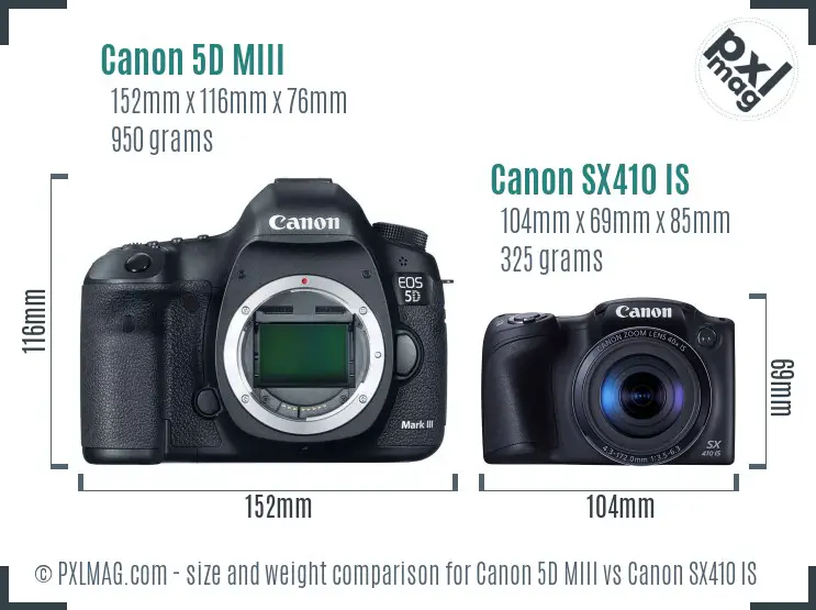 Canon 5D MIII vs Canon SX410 IS size comparison Canon 5D MIII vs Canon SX410 IS size comparison