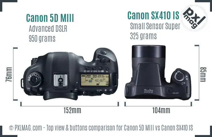 Canon 5D MIII vs Canon SX410 IS top view buttons comparison Canon 5D MIII vs Canon SX410 IS top view buttons comparison
